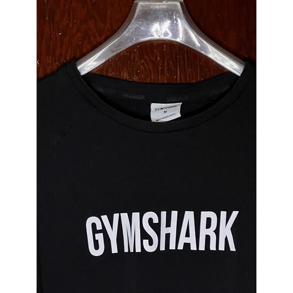 GYMSHARK SHIRT LOGO LONG SLEEVE COTTON STRETCH TOP BLACK WHITE MEDIUM M - Picture 1 of 4